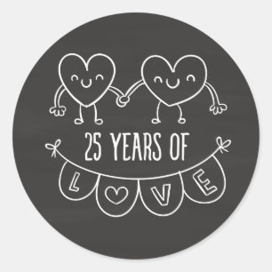 25th Anniversary Gift Chalk Hearts Classic Round Sticker