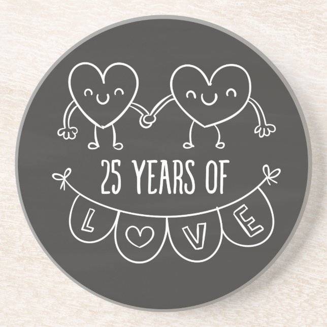 25th Anniversary Gift Chalk Hearts Coaster (Front)