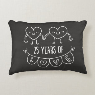 25th Anniversary Gift Chalk Hearts Decorative Cushion