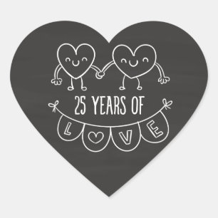 25th Anniversary Gift Chalk Hearts Heart Sticker