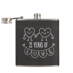 25th Anniversary Gift Chalk Hearts Hip Flask
