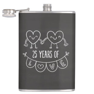 25th Anniversary Gift Chalk Hearts Hip Flask
