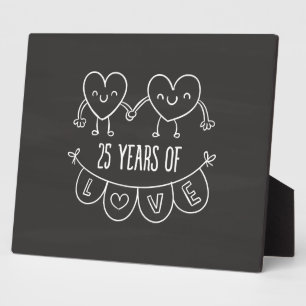 25th Anniversary Gift Chalk Hearts Plaque