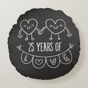 25th Anniversary Gift Chalk Hearts Round Cushion