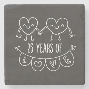 25th Anniversary Gift Chalk Hearts Stone Coaster