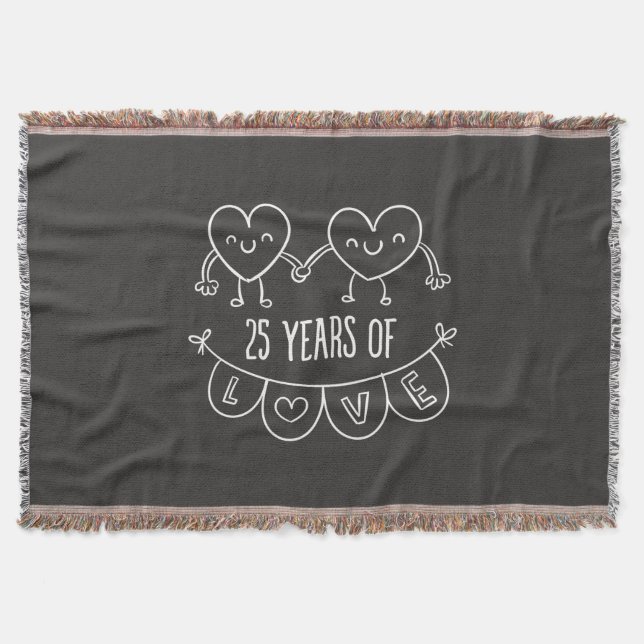 25th Anniversary Gift Chalk Hearts Throw Blanket (Front)