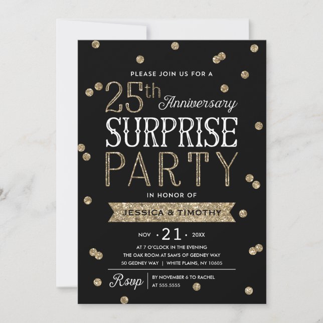25th Anniversary Glitter Confetti Surprise Party Invitation (Front)