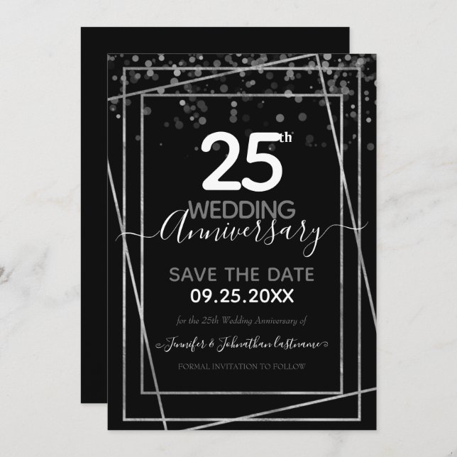25th Anniversary Gold Border Save the Date Invitation (Front/Back)