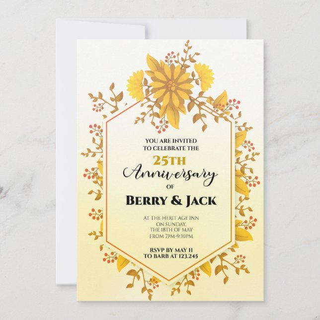 25th Anniversary Golden Harvest Yellow Sunflowers Invitation (Front)