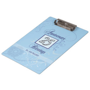 25th Anniversary in Blue and Silver Clipboard