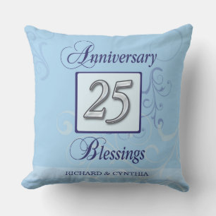25th Anniversary in Blue and Silver Cushion