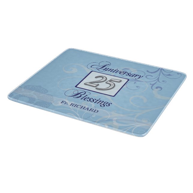 25th Anniversary in Blue and Silver Cutting Board (Corner)
