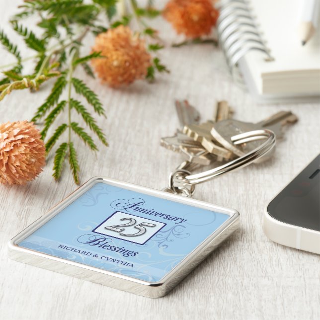 25th Anniversary in Blue and Silver Key Ring (Side)