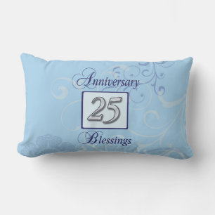 25th Anniversary in Blue and Silver Lumbar Cushion