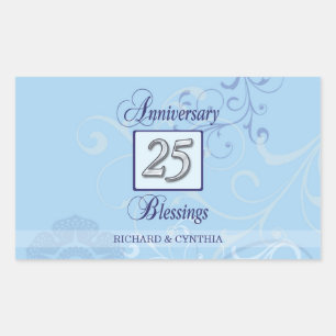25th Anniversary in Blue and Silver Rectangular Sticker