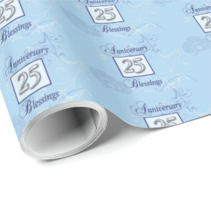 25th Anniversary in Blue and Silver Wrapping Paper