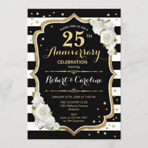 25th Anniversary Invitation - Black White Gold