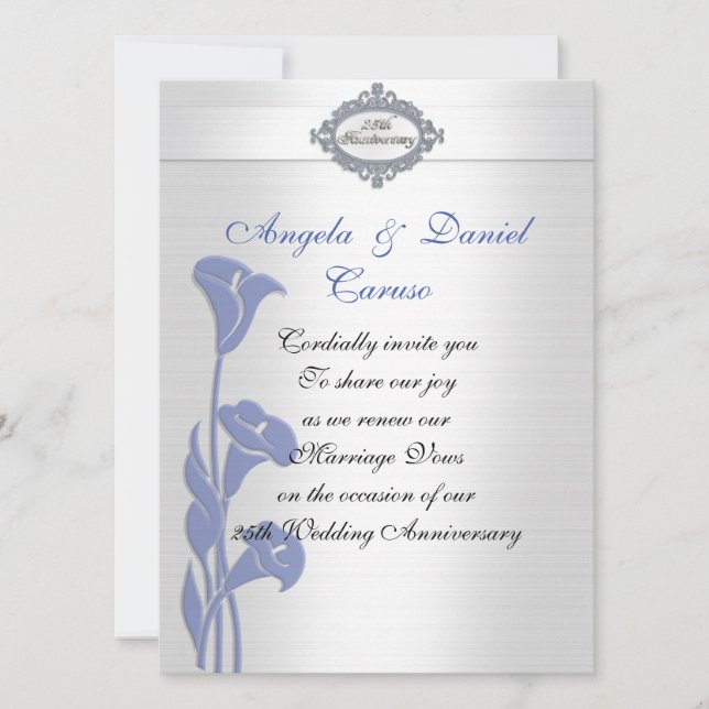 25th anniversary Invitation blue calla lilies (Front)