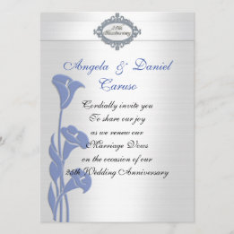 25th anniversary Invitation blue calla lilies