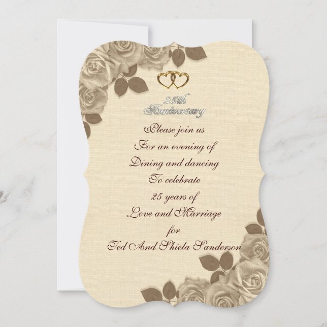 25th Anniversary invitation illustrated sepia rose (Front)