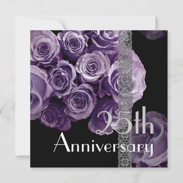 25th Anniversary Invitation -LILAC PURPLE Roses (Front)