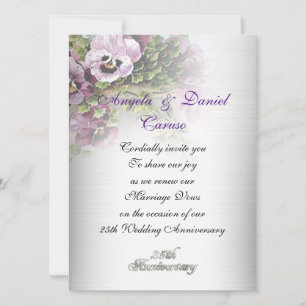25th anniversary Invitation soft pansies