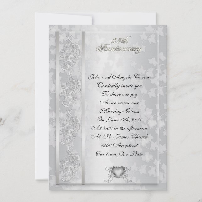 25th Anniversary invitation vow renewal elegant (Front)