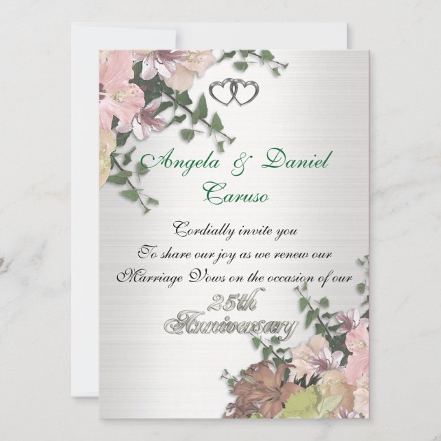 25th anniversary Invitation Watercolor flowers (Front)