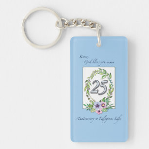 25th Anniversary of Catholic Nun Wreath and Silver Key Ring