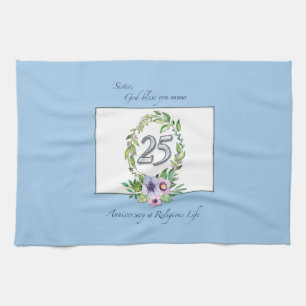 25th Anniversary of Catholic Nun Wreath and Silver Tea Towel