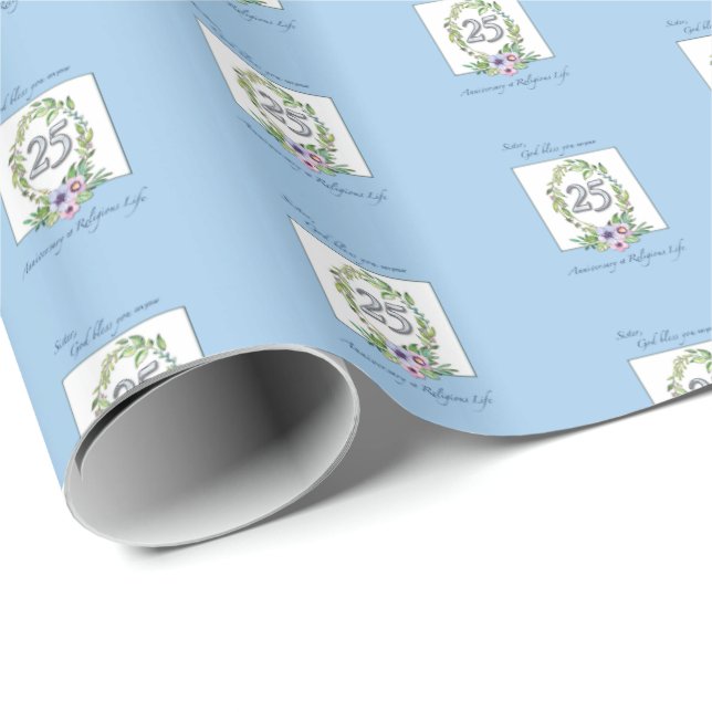 25th Anniversary of Catholic Nun Wreath and Silver Wrapping Paper (Roll Corner)