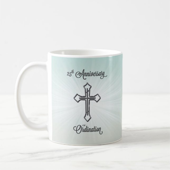 25th Anniversary of Ordination, Silver Cross Coffee Mug (Left)