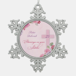 25th Anniversary of Religious Life Catholic Nun Snowflake Pewter Christmas Ornament