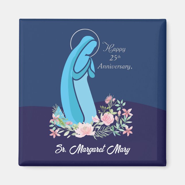 25th Anniversary of Religious Life Nun Pink Flower Magnet (Front)