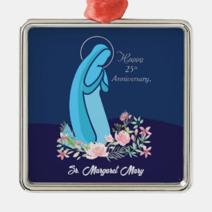 25th Anniversary of Religious Life Nun Pink Flower Metal Ornament