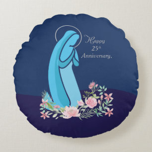 25th Anniversary of Religious Life Nun Pink Flower Round Cushion