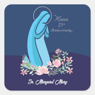 25th Anniversary of Religious Life Nun Pink Flower Square Sticker
