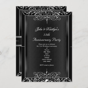 25th Anniversary Party Chalkboard Silver Floral 3 Invitation
