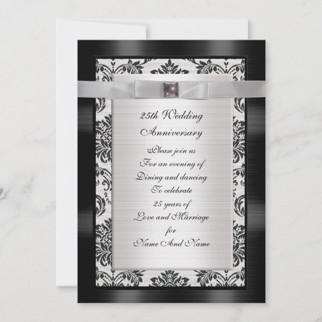 25th Anniversary party invitation black and white (Front)