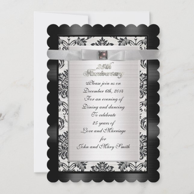 25th Anniversary party invitation black and white (Front)