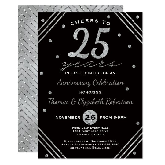 25th Anniversary Party Invitation, Faux Silver Card