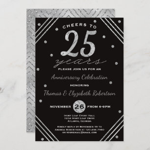 25th Anniversary Party Invitation, Faux Silver Invitation
