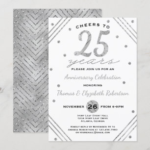 25th Anniversary Party Invitation, Faux Silver Invitation