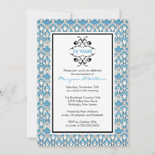 25th Anniversary Party Invitation Turquoise Damask