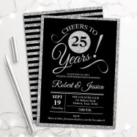 25th Anniversary Party - Silver Black Invitation