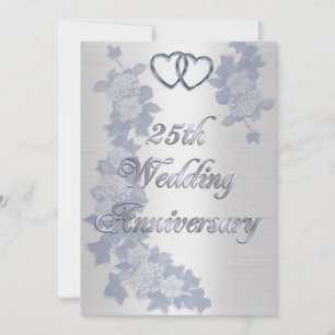 25th anniversary party silver hearts formal invitation