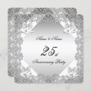 25th Anniversary Party White Silver Lace Invitation