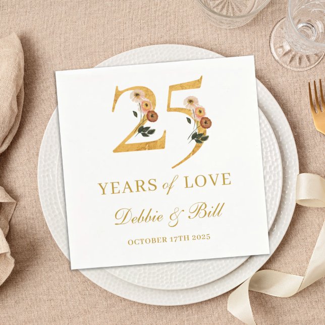 25th Anniversary Party Wildflower 40 Years of Love Napkin (Creator Uploaded)