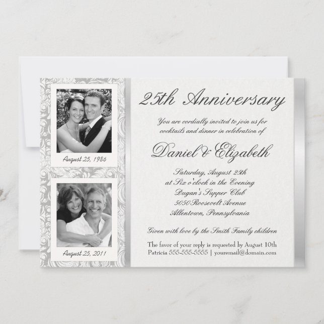 25th Anniversary - Photo Invitations - Then & Now (Front)