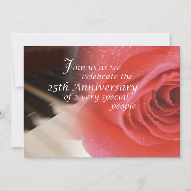 25th Anniversary, Piano Rose Anniversary Invitation (Front)